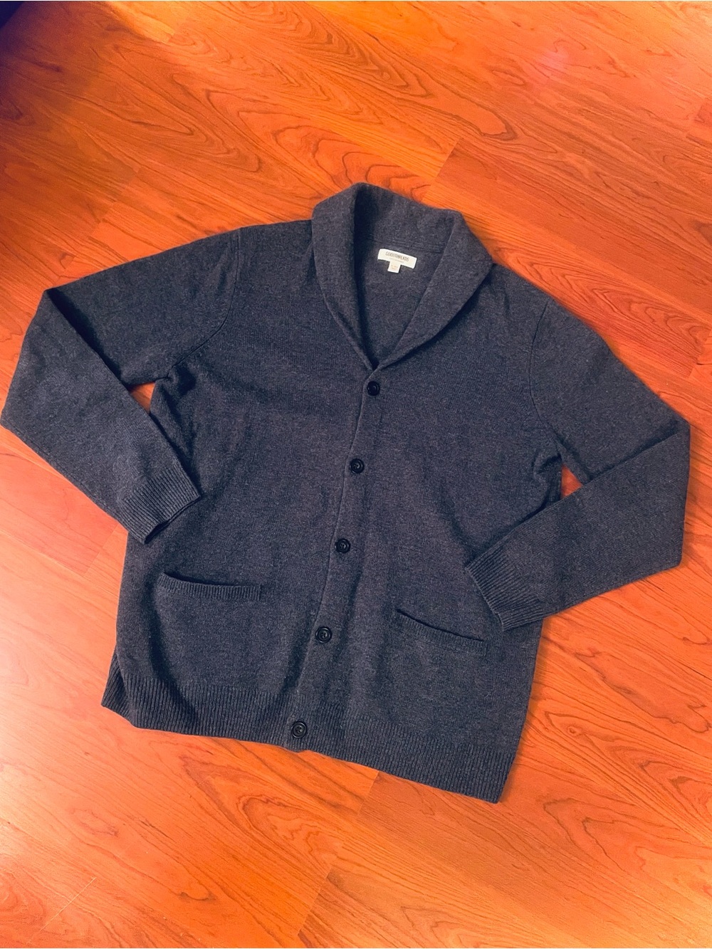Goodthreads 100% Lambswool Cardigan Sweater Blue Shawl Collar Knit Mens 2XL Tall